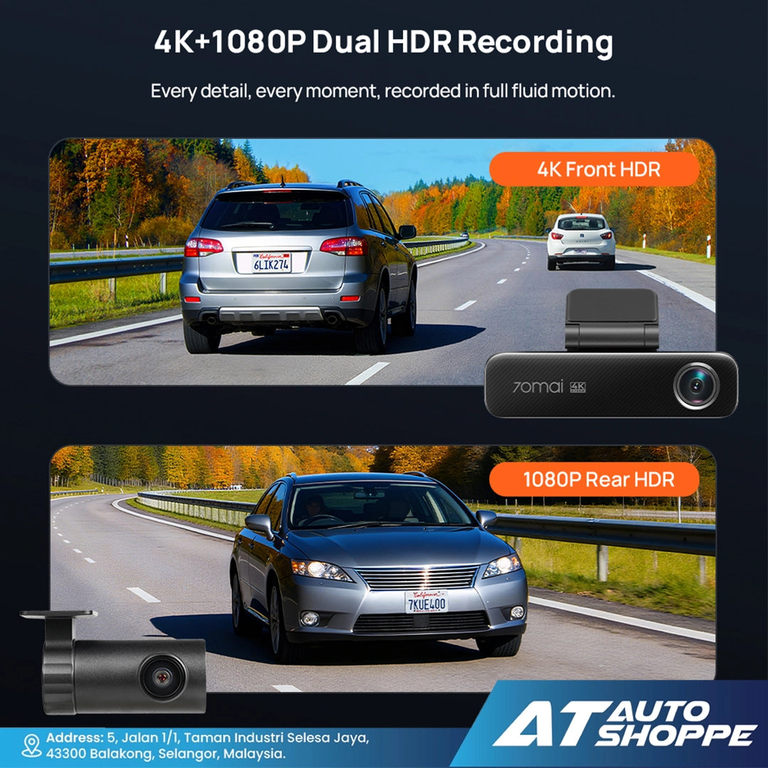 70mai Dash Cam 4K M800 Built-In EMMC, Dual Sony Starvis 2, HDR Recording, 4G LTE