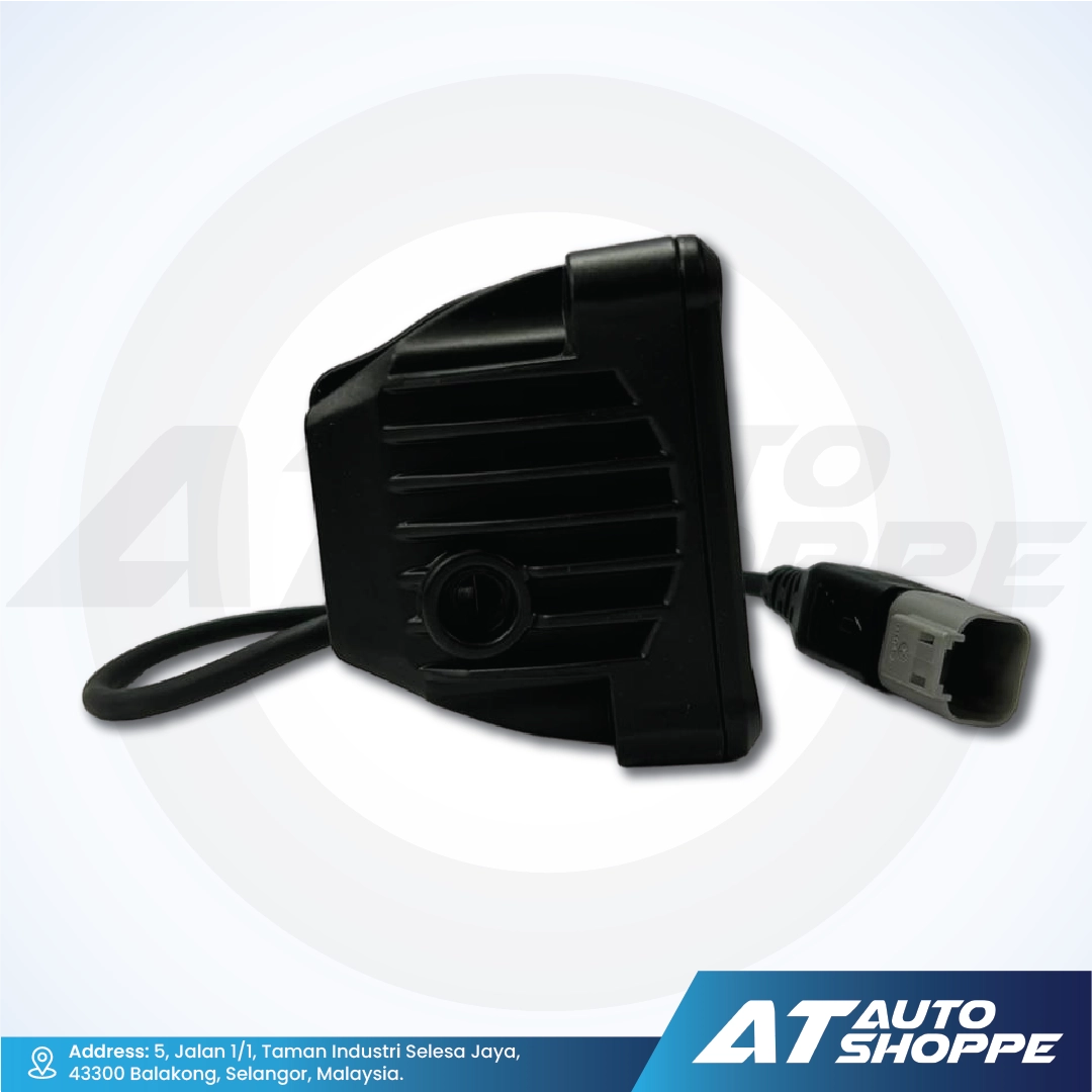 Black car air vent with cable on a white background, featuring AT Auto Shoppe branding.