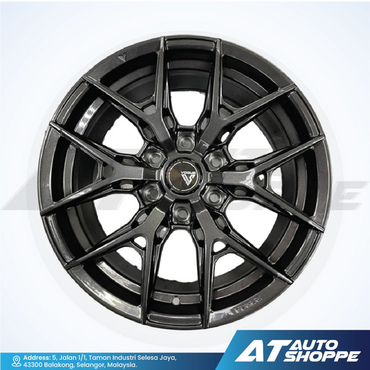 Vogue black alloy wheel on a white background with AT Auto Shoppe branding.