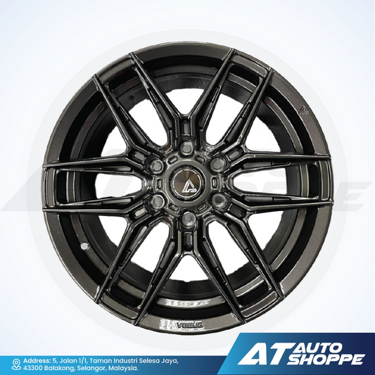 Vogue black alloy wheel with a visible brand logo on a white background