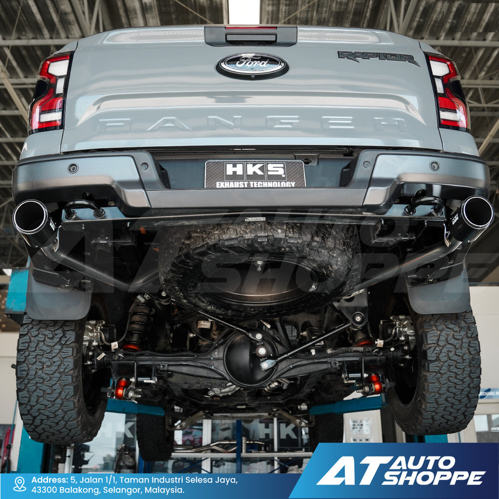 HKS Legamax Dual Exit Carbon Fiber Muffler Exhaust for Ford Raptor Next Gen 2.0 Bi-Turbo (2022-Current)