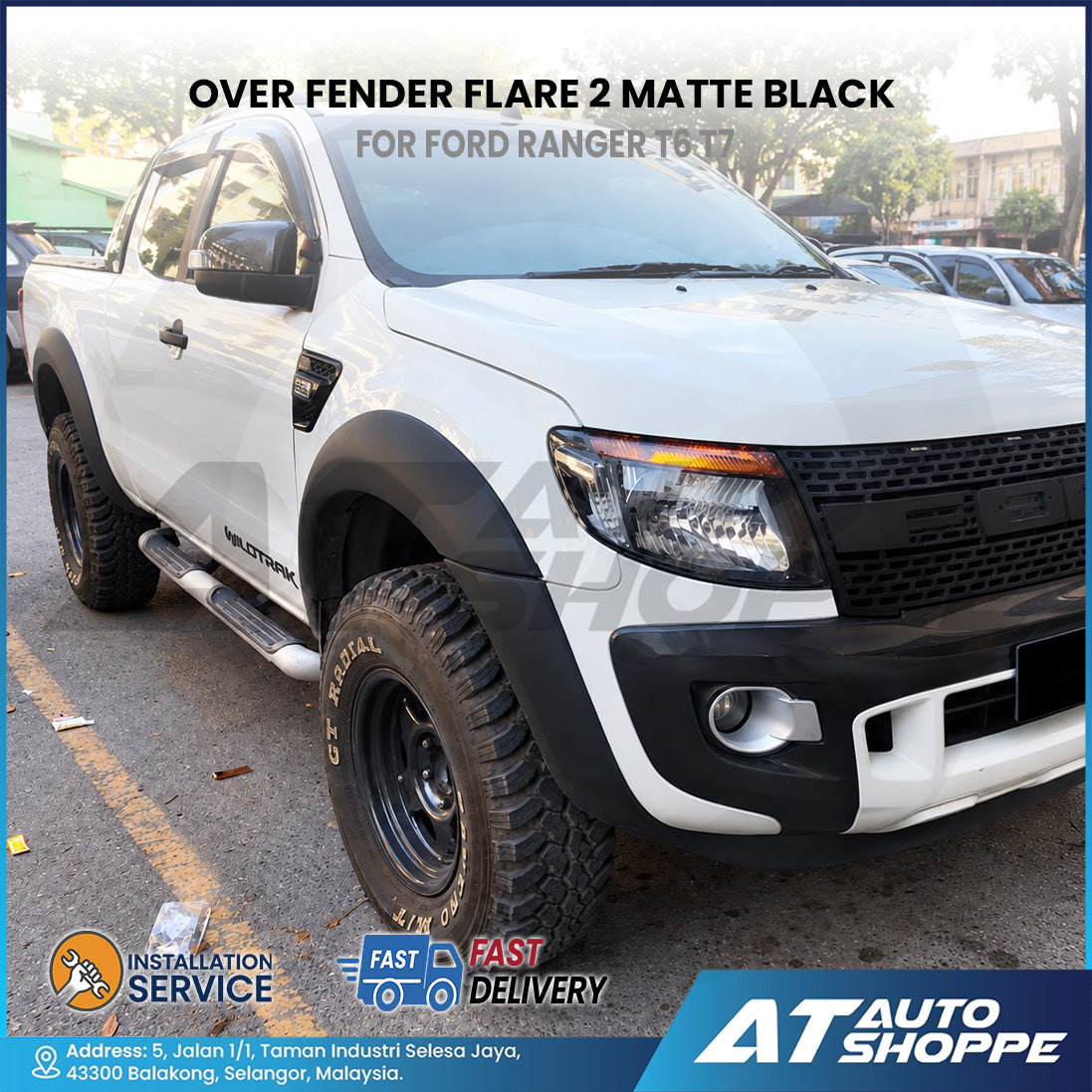 2-Inch Over Fender Flares Matte Black for Ford Ranger T6 (2012-2015)