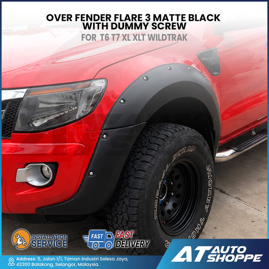 3-Inch Over Fender Flares Matte Black With Dummy Screw For Ford Ranger T6 T7