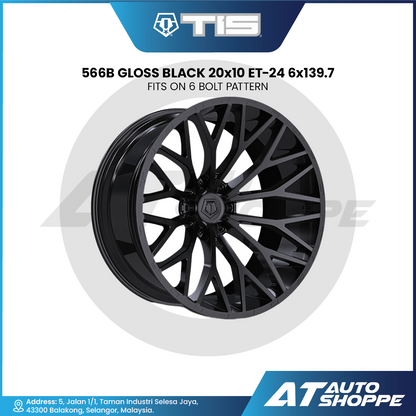 TIS 566B Gloss Black 20x10 ET-24 6x139.7 (1 Piece)
