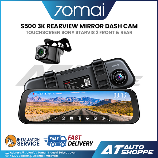 70mai S500 3K Rearview Mirror Dash Cam Touchscreen Sony STARVIS 2 Front & Rear