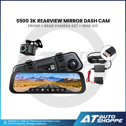 70mai S500 3K Rearview Mirror Dash Cam Touchscreen Sony STARVIS 2 Front & Rear