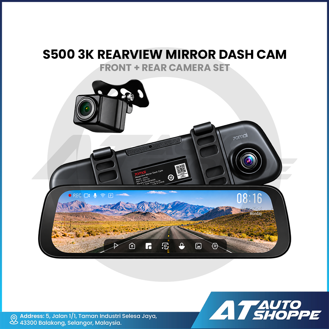 70mai S500 3K Rearview Mirror Dash Cam Touchscreen Sony STARVIS 2 Front & Rear