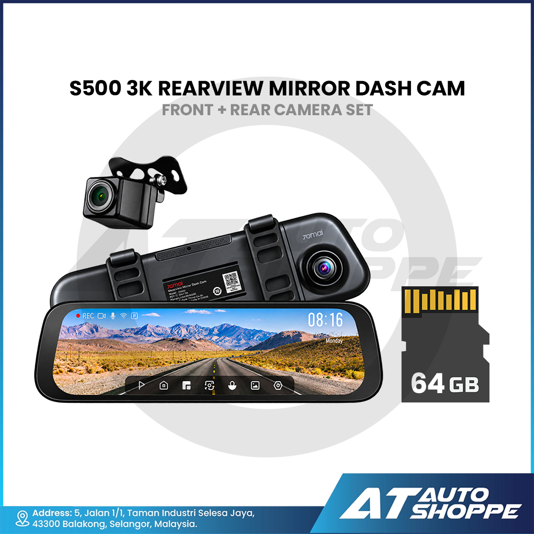 70mai S500 3K Rearview Mirror Dash Cam Touchscreen Sony STARVIS 2 Front & Rear