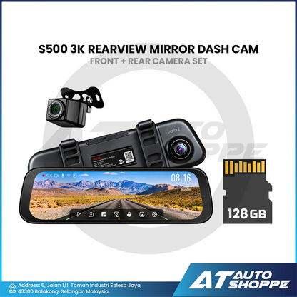70mai S500 3K Rearview Mirror Dash Cam Touchscreen Sony STARVIS 2 Front & Rear
