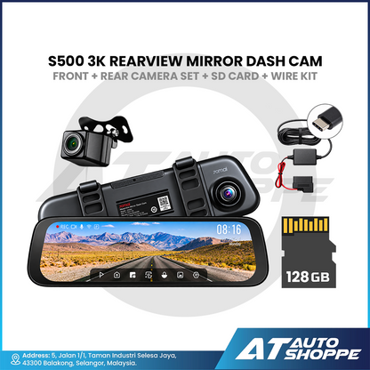 70mai S500 3K Rearview Mirror Dash Cam Touchscreen Sony STARVIS 2 Front & Rear