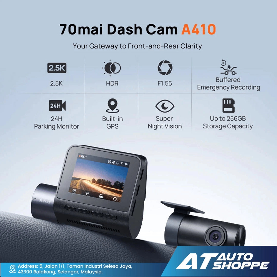 70mai A410 Dash Cam (Front 2.5K + Rear 1080P) | Dual Channel HDR Car DVR | Built-in GPS & 24H Parking Surveillance