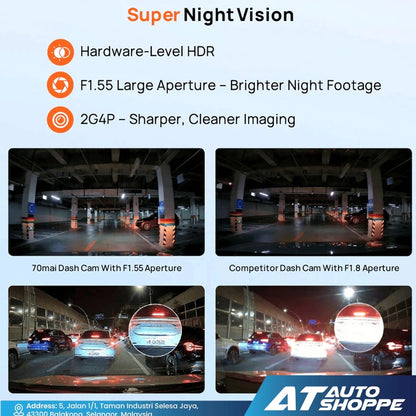 70mai A410 Dash Cam (Front 2.5K + Rear 1080P) | Dual Channel HDR Car DVR | Built-in GPS & 24H Parking Surveillance