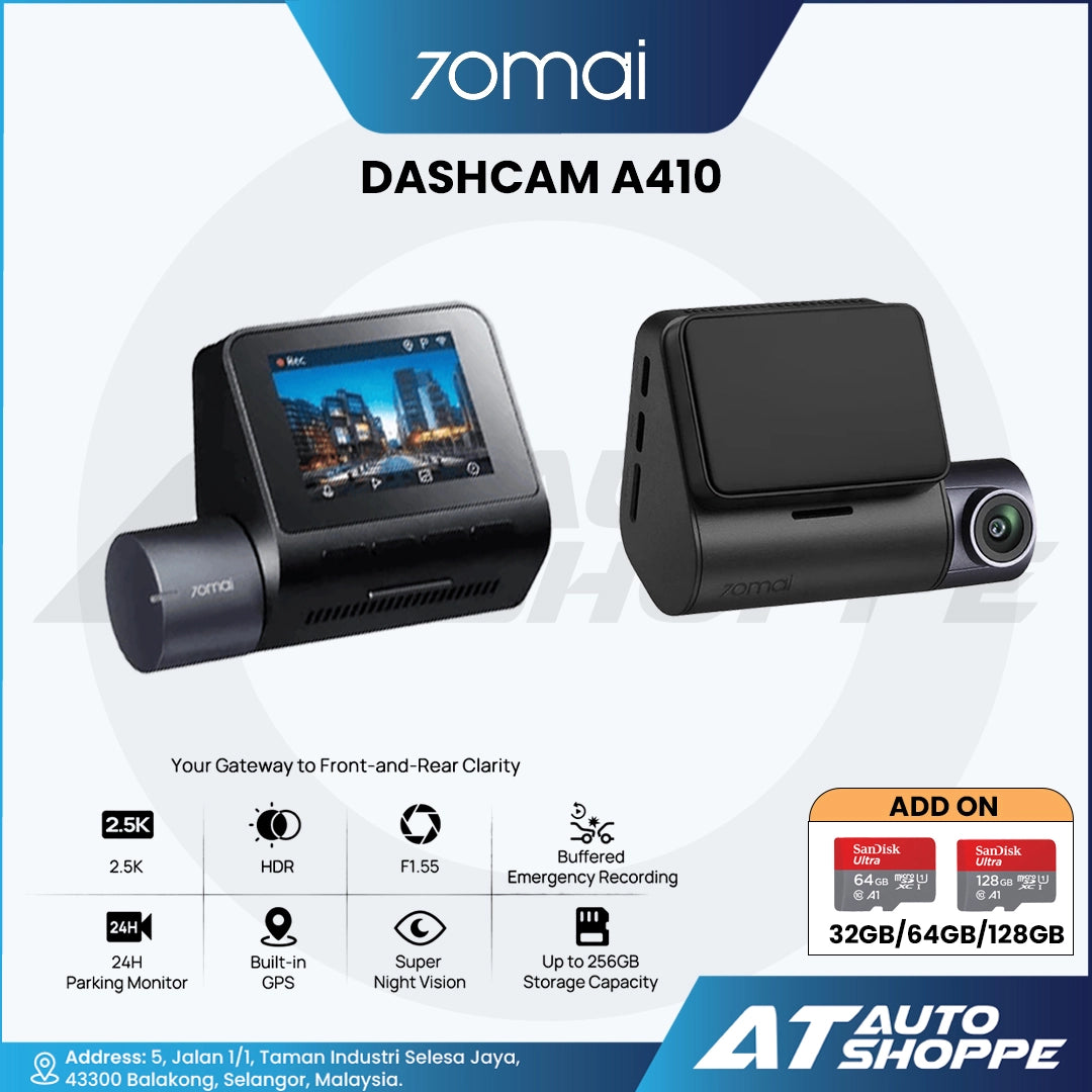 70mai A410 Dash Cam (Front 2.5K + Rear 1080P) | Dual Channel HDR Car DVR | Built-in GPS & 24H Parking Surveillance