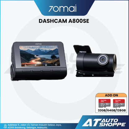 70mai Dash Cam 4K A800SE HDR, Super Night Vision, Emergency Record, Supercapacitor & 24H Surveillance