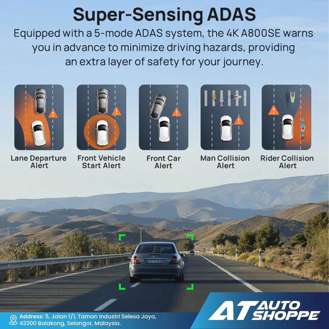 70mai Dash Cam 4K A800SE HDR, Super Night Vision, Emergency Record, Supercapacitor & 24H Surveillance