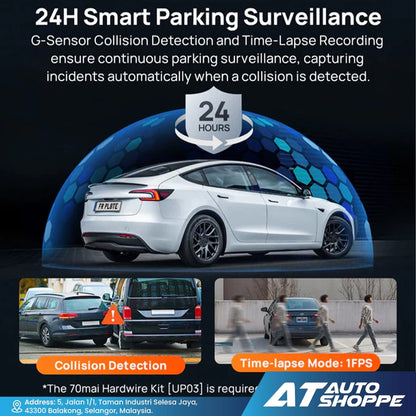 70mai Dash Cam 4K A800SE HDR, Super Night Vision, Emergency Record, Supercapacitor & 24H Surveillance