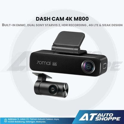 70mai Dash Cam 4K M800 Built-In EMMC, Dual Sony Starvis 2, HDR Recording, 4G LTE