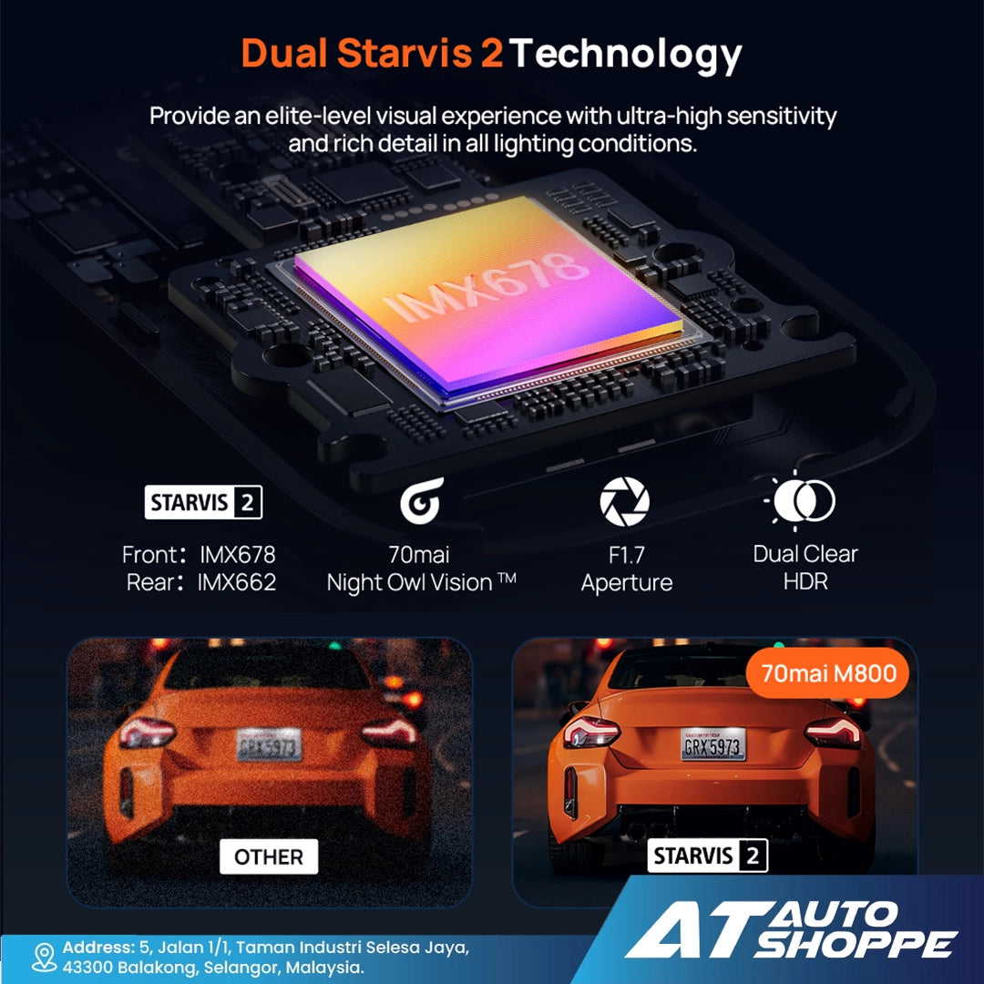 70mai Dash Cam 4K M800 Built-In EMMC, Dual Sony Starvis 2, HDR Recording, 4G LTE