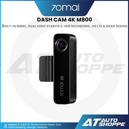 70mai Dash Cam 4K M800 Built-In EMMC, Dual Sony Starvis 2, HDR Recording, 4G LTE