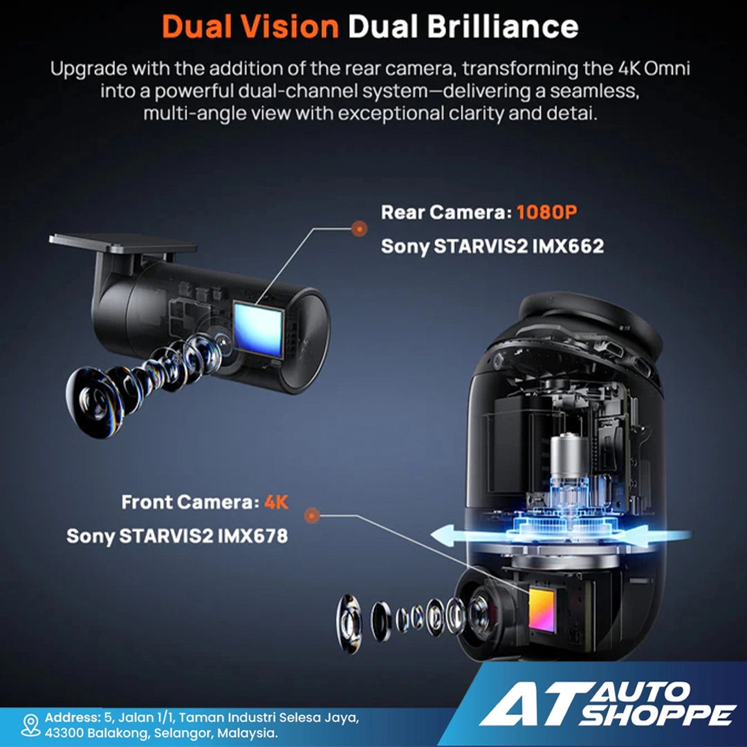 70mai Dash Cam 4K Omni X800 360 Full View with Dual Sony STARVIS 2, AI 2.0 & 4G LTE Supported (128 GB Included)