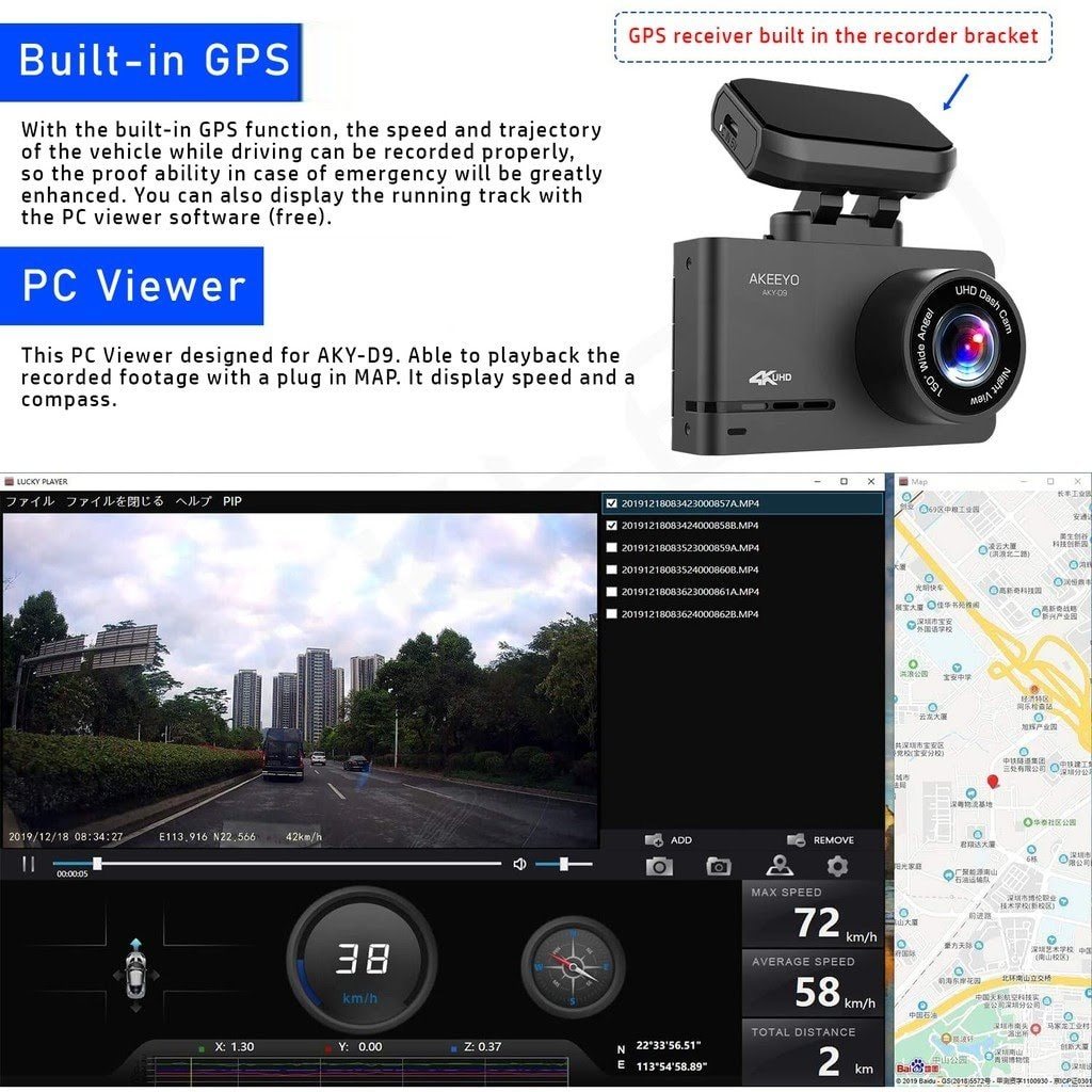 AKEEYO AKY-D9 4K + 2K Dual Dash Cam GPS