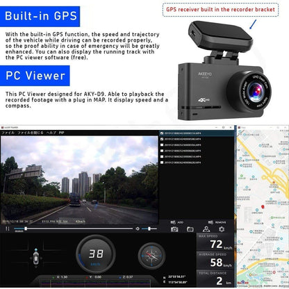 AKEEYO AKY-D9 4K + 2K Dual Dash Cam GPS