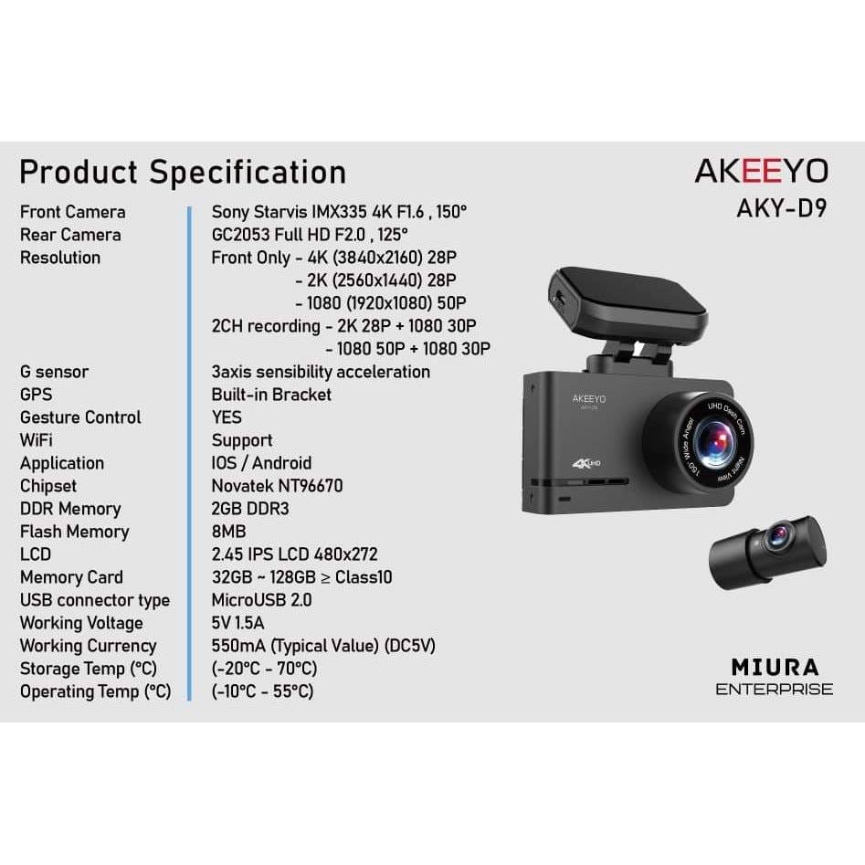 AKEEYO AKY-D9 4K + 2K Dual Dash Cam GPS
