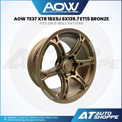 Bronze alloy wheel with specifications on a white background, featuring AOW Auto Options Wheel branding.