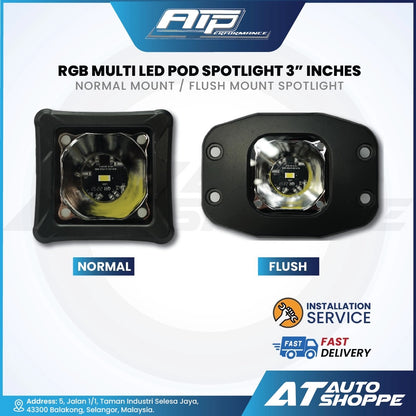 ATP 3-Inch RGB Multi-LED Pod Spotlight - Normal/Flush Mount Work Light