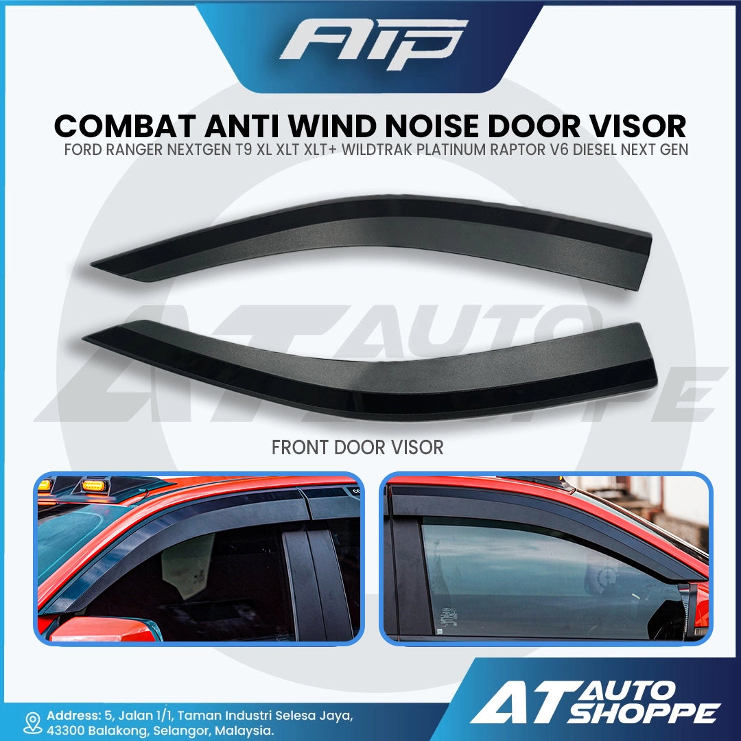 ATP Combat anti wind noise Door Visor for Ford Ranger T9 XLT XLT+, Wildtrak, Stormtrak, Platinum, Everest, Raptor
