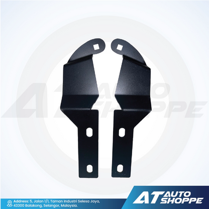 Pair of black metal brackets on a white background with AT Auto Shoppe branding.