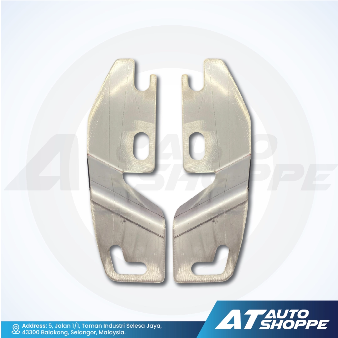 Pair of metallic car seat covers on a white background with AT Auto Shoppe branding.