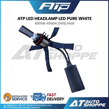 ATP LED Headlamp LED Pure White 6000K - 6500K (H15) Light Bulb (1 Pair)