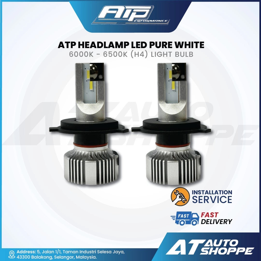 ATP LED Headlamp LED Pure White 6000K - 6500K (H4) Light Bulb (1 Pair)
