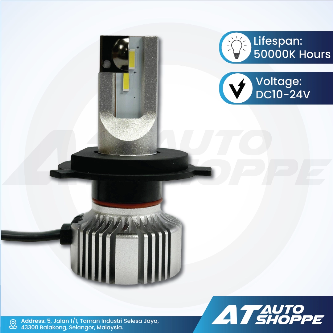 ATP LED Headlamp LED Pure White 6000K - 6500K (H4) Light Bulb (1 Pair)
