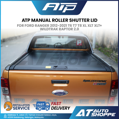 ATP Manual Roller Shutter Lid For Ford Ranger 2012-2021 T6 T7 T8 XL XLT XLT+ Wildtrak Raptor