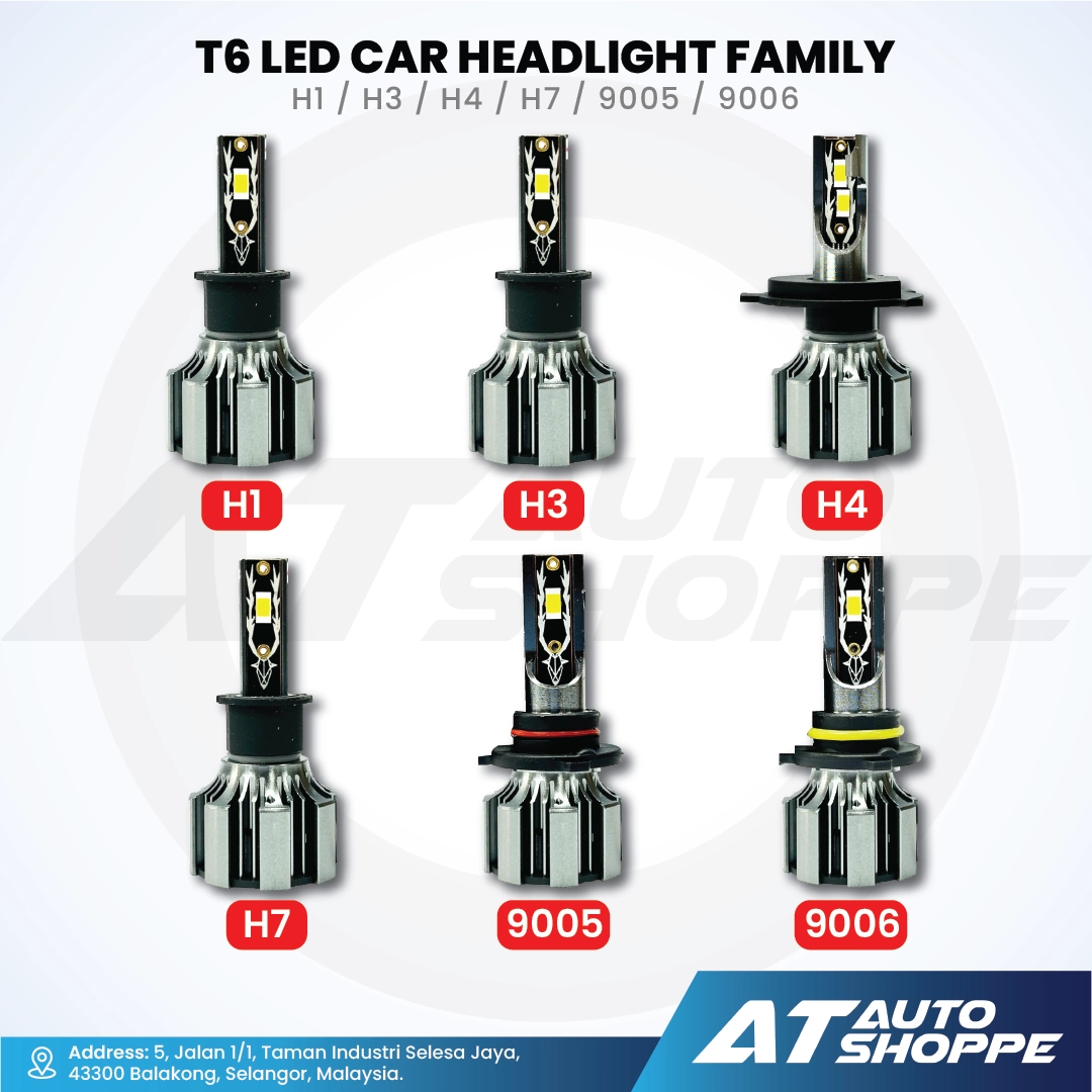 ATP T6 LED Headlight Bulb H1 H3 H4 H7 9005 9006 6000K 110W 16000LM Pair