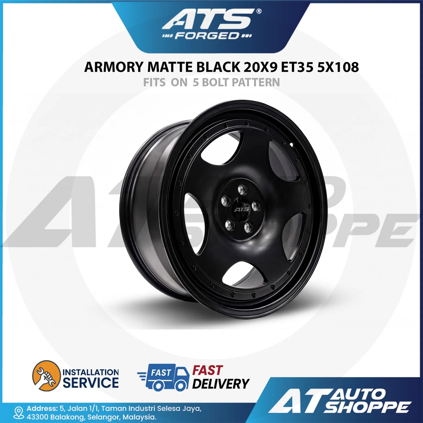 ATS Forged Armory Matte Black 20x9 ET35 5x108 (1 piece)