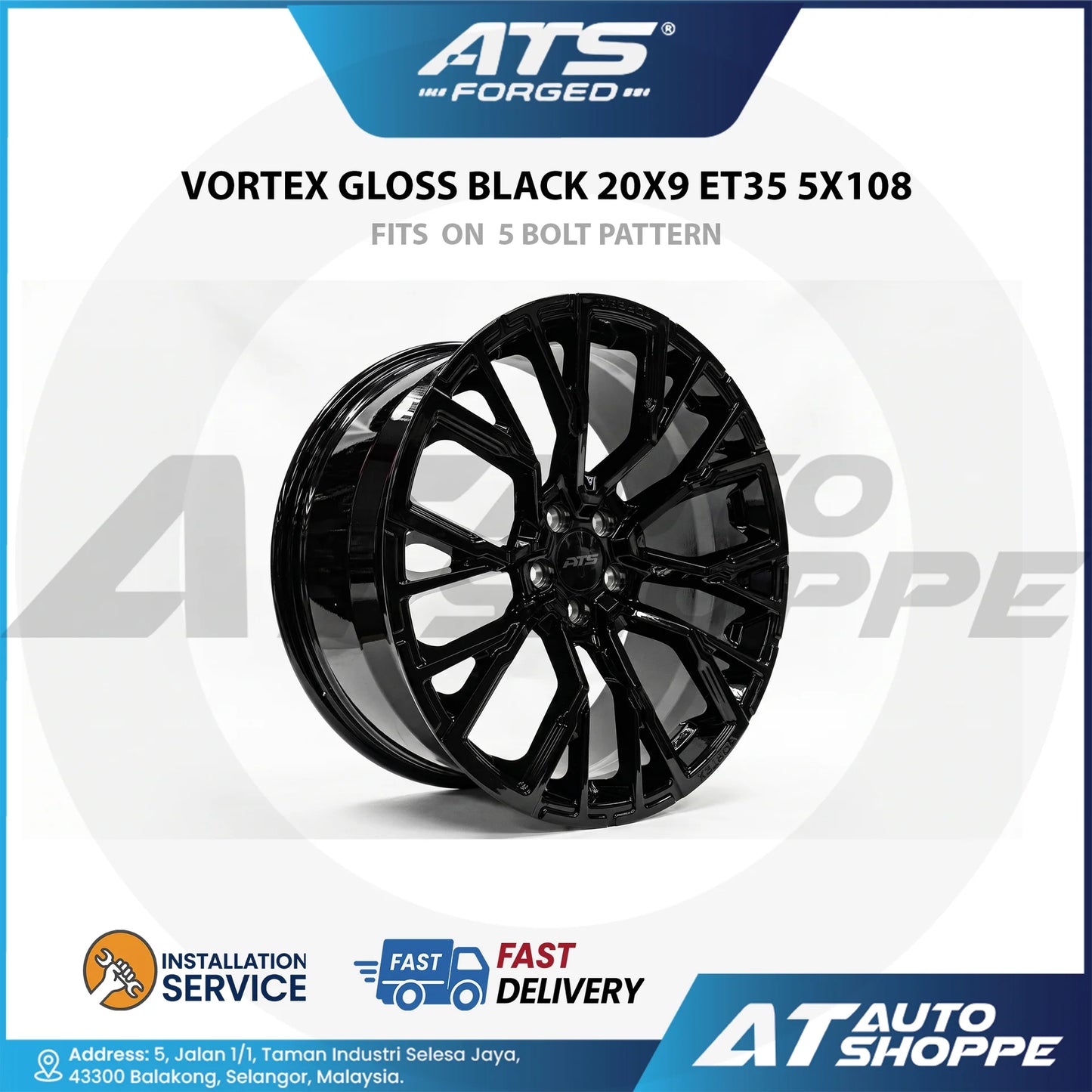 ATS Forged Vortex Gloss Black 20x9 ET35 5x108 (1 piece)