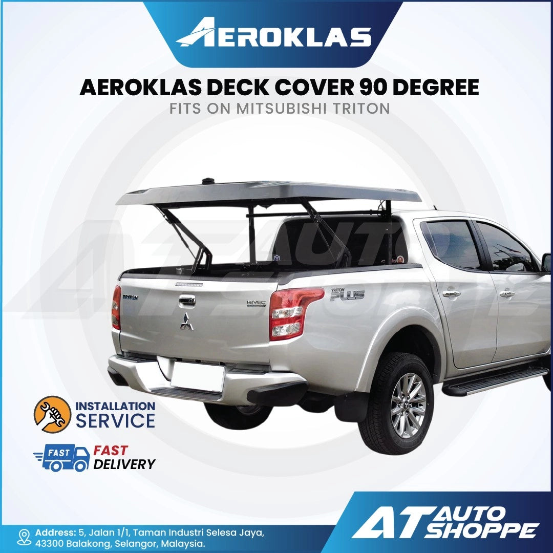 Aeroklas deck cover for Mitsubishi Triton on a white background with branding and product details.