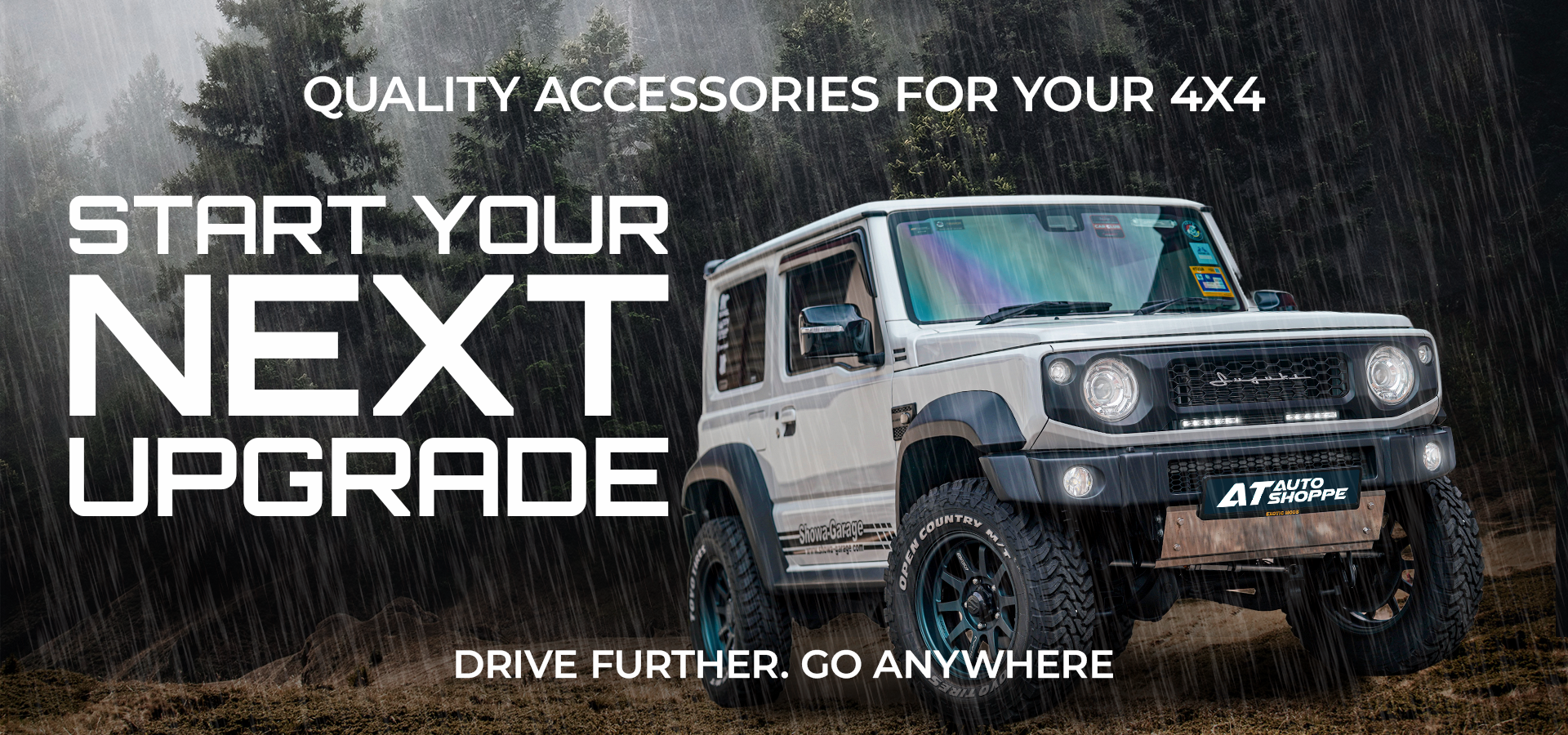 Suzuki Jimny off road build with aftermarket 4x4 accessories promoting AT Auto Shoppe promoting off road performance, styling and customization options