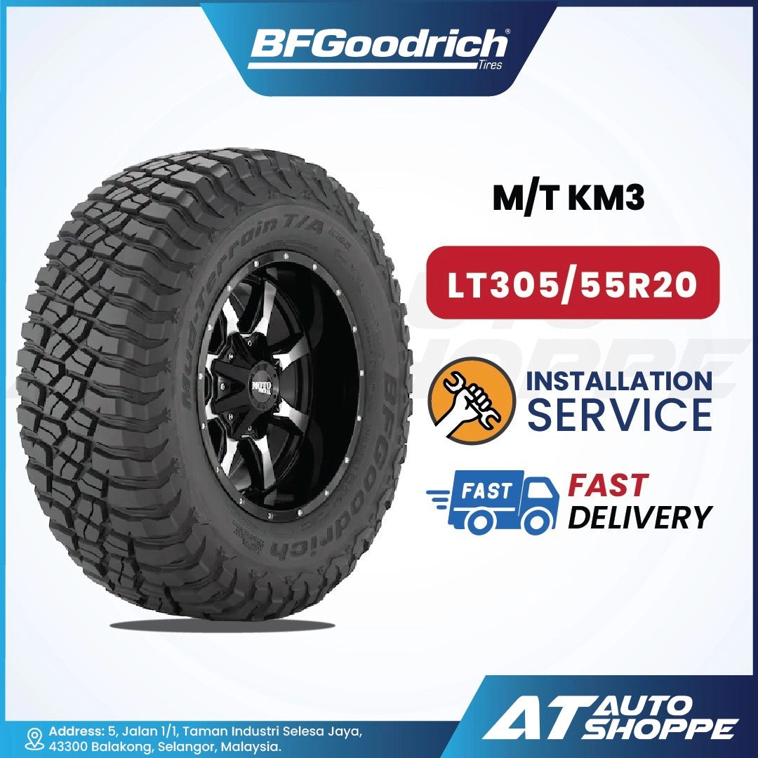 BFGoodrich tire with specifications and service information on a white background