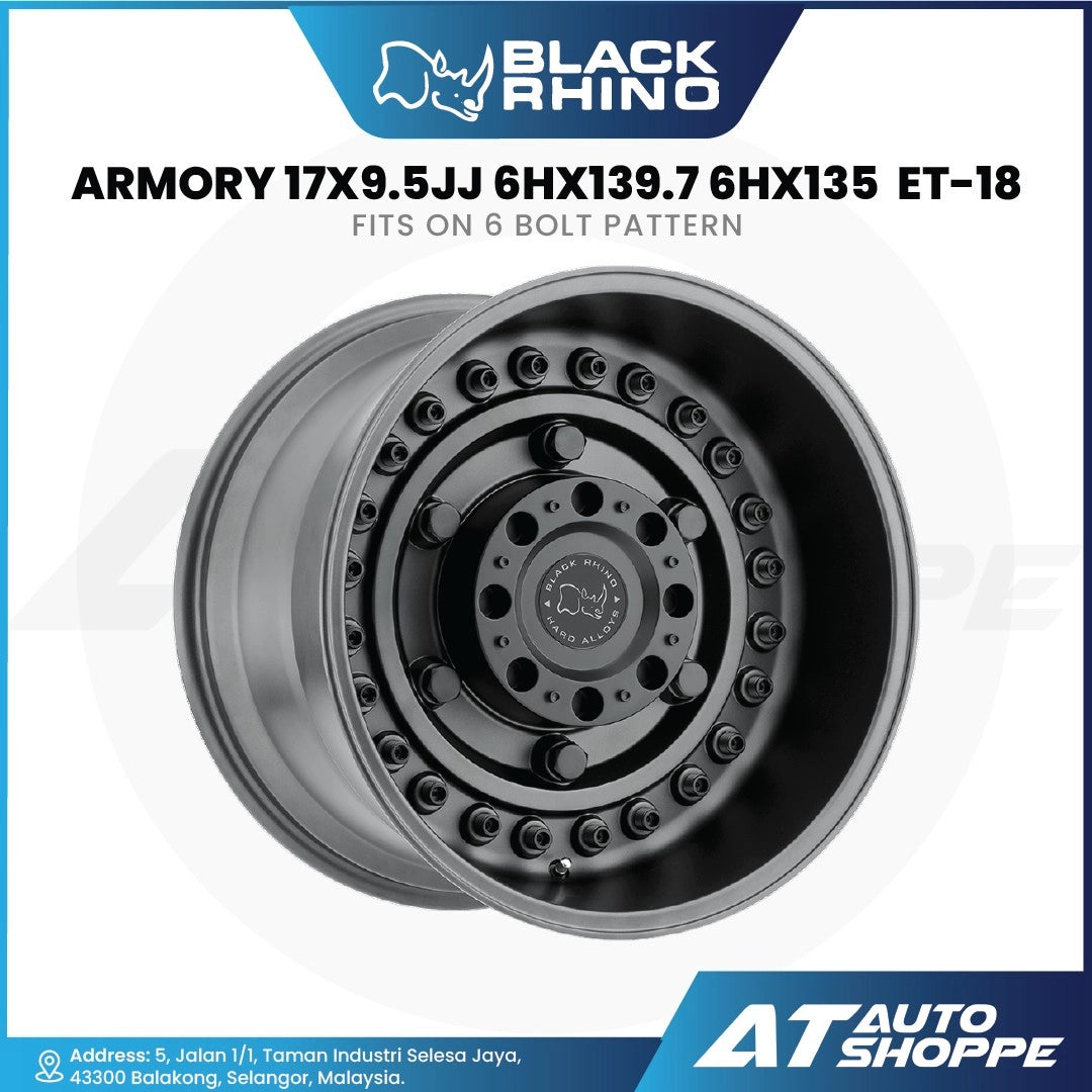 Black Rhino wheel rim with specifications on a white background