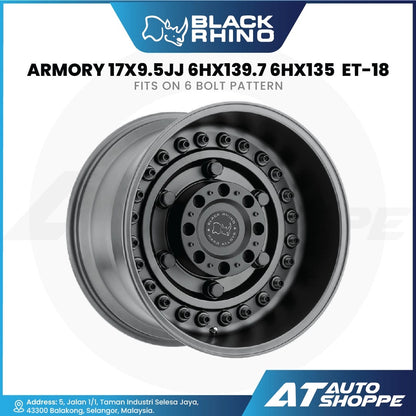 Black Rhino wheel rim with specifications on a white background