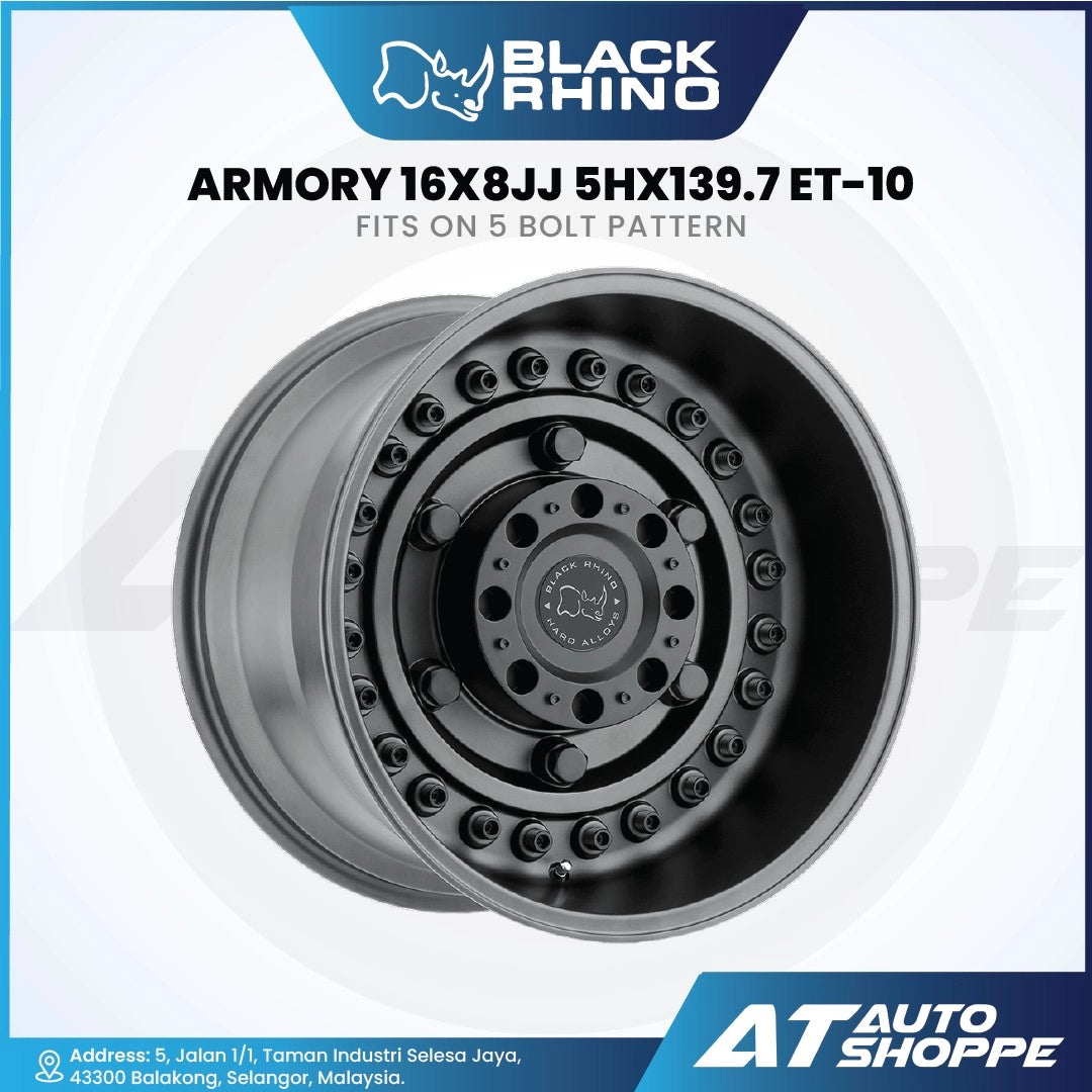 Black Rhino wheel rim with specifications on a white background