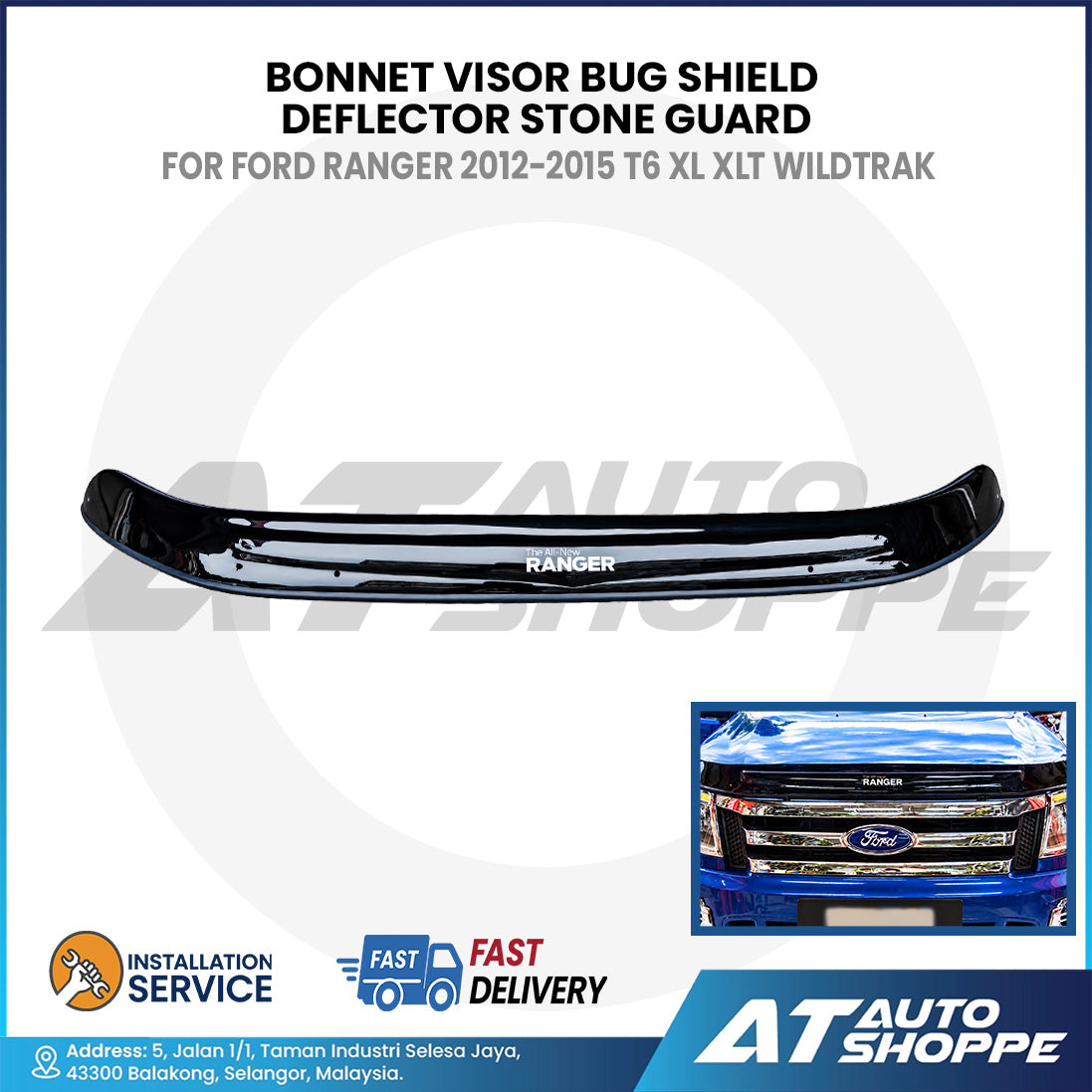 Bug Shield Bonnet Visor Stone Guard For Ford Ranger 2012-2015 T6 XL XLT Wildtrak