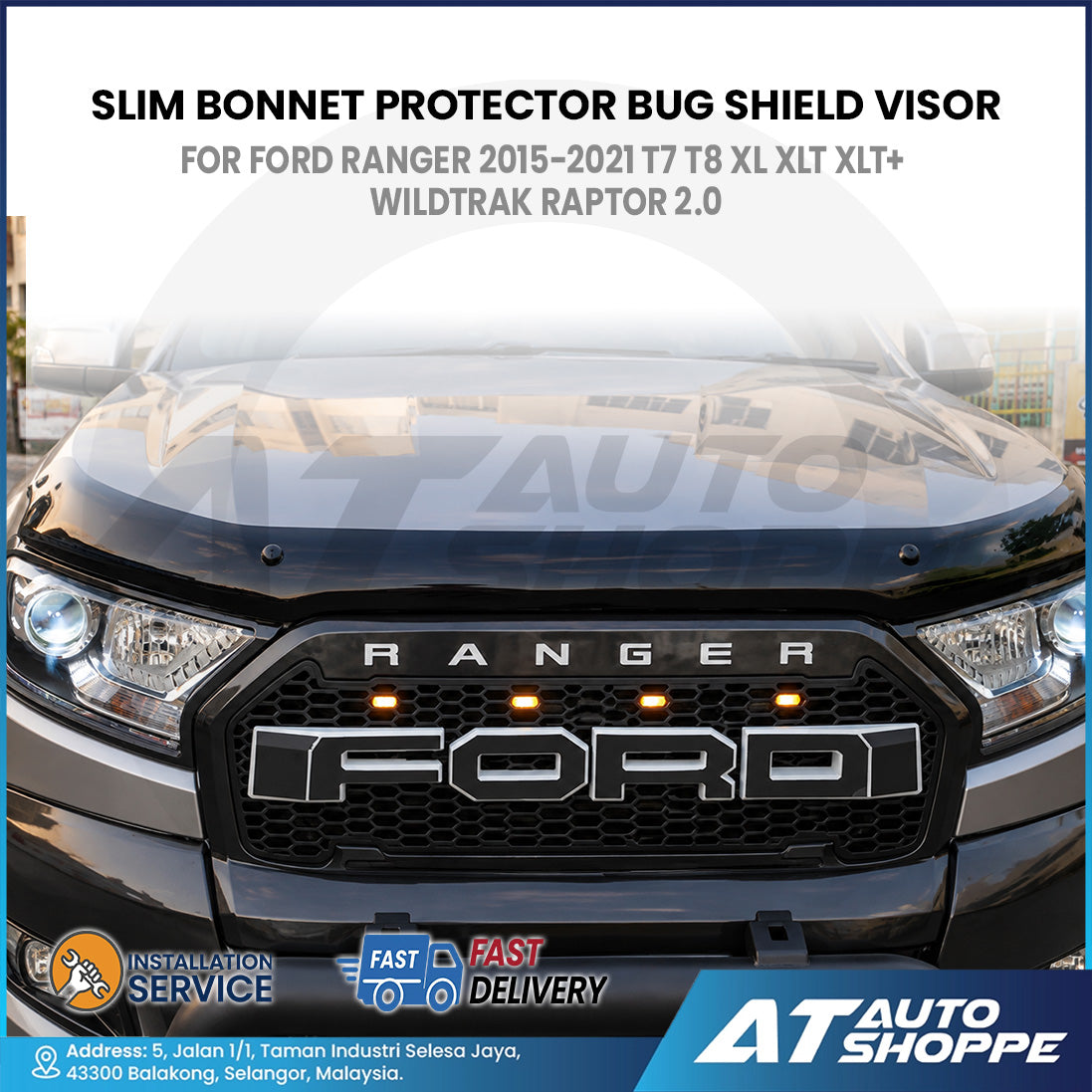 Bug Shield Slim Bonnet Guard Hood Visor For Ford Ranger 2015-2021 T7 T8