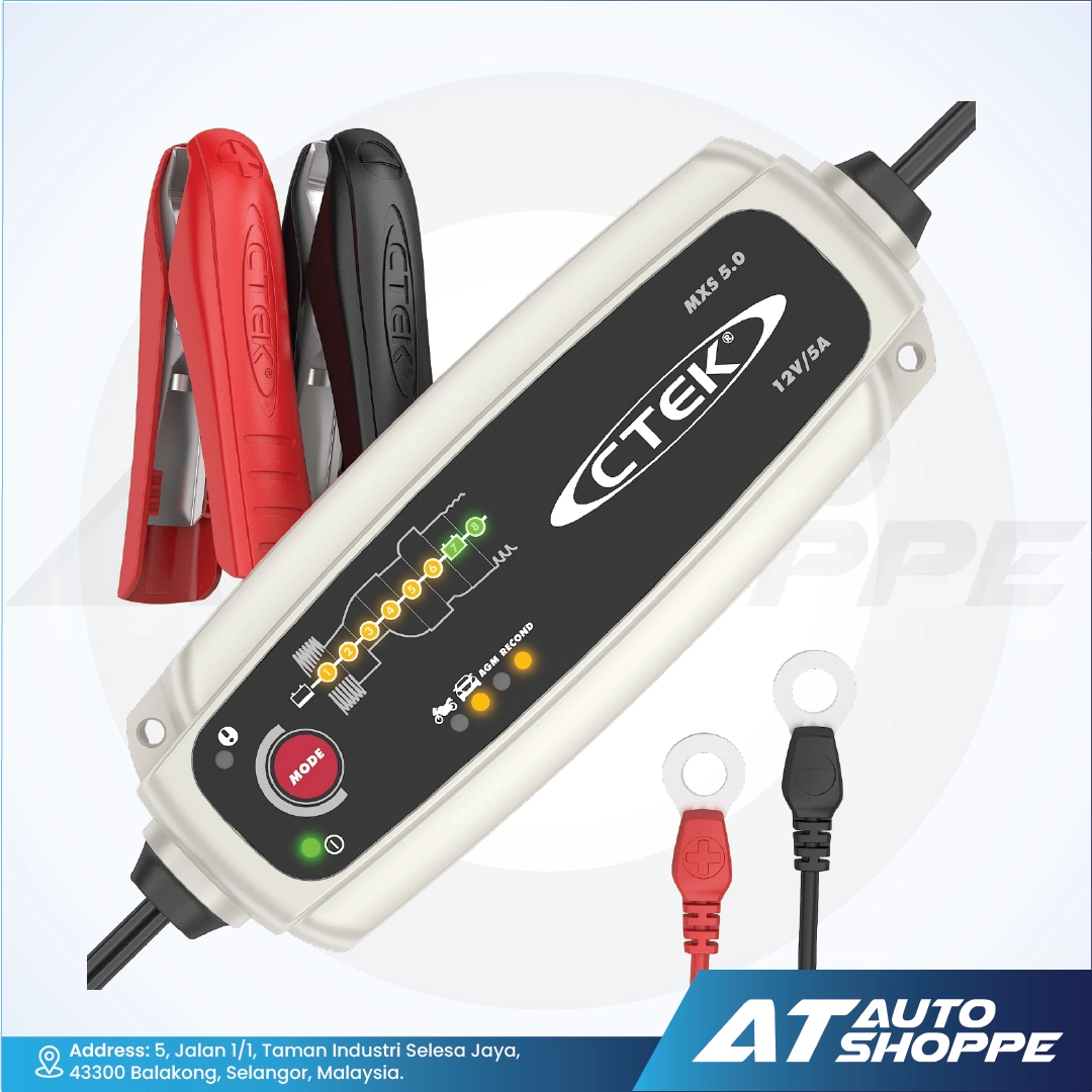 CTEK battery charger with clamps and cables on a white background