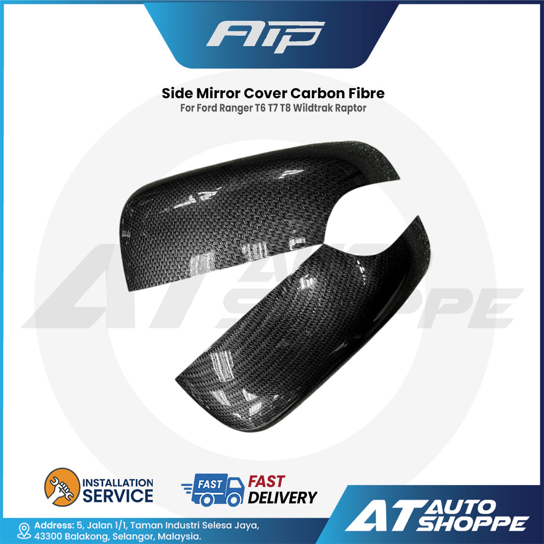 Carbon Fibre Side Mirror Cover for Ford Ranger T6 T7 T8 Wildtrak Raptor