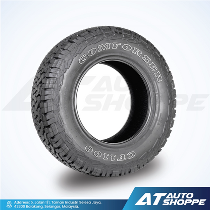 Comforser tire with tread pattern on a white background, featuring AT Auto Shoppe branding.
